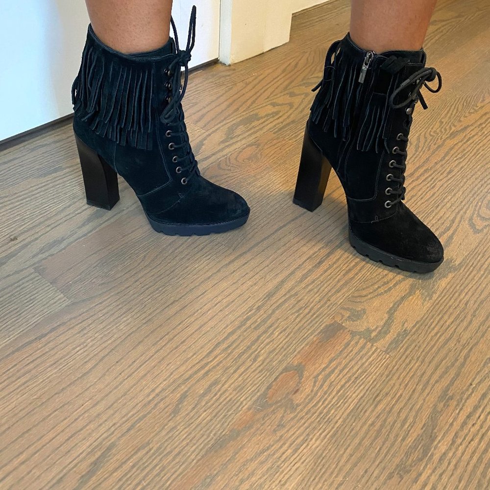 Kenneth Cole Black Suede Shingled Boots - Size 10 Womens